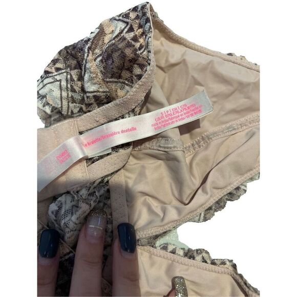 PINK Victoria's Secret Womens Lace Bralette Lightly Lined Brown Tan Size Small - Picture 7 of 8